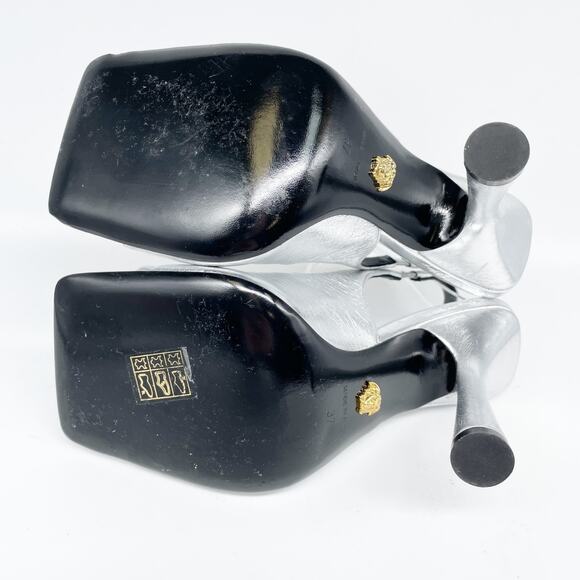 Versace Women's Metallic Medusa Buckle Slingback Sandals Silver EU 37 US 7 - Picture 7 of 11